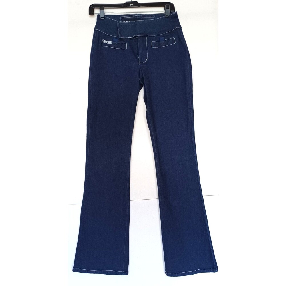 RVT Serve Piping Hot Women’s Blue Jeans Boot Cut Size 5/6 Zipper Hook & Loop